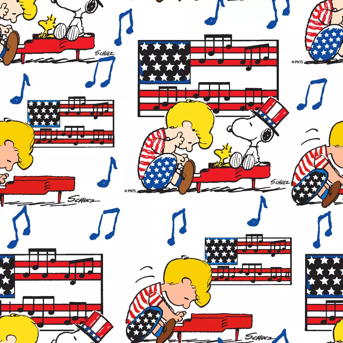 Peanuts Patriotic Piano Music Fabric