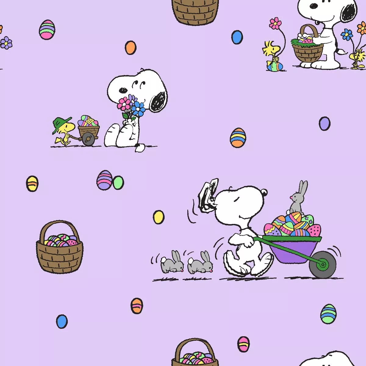 peanuts-snoopy-easter-egg-hunt-on-purple-fabric Peanuts Snoopy Easter Egg Hunt on Purple Fabric