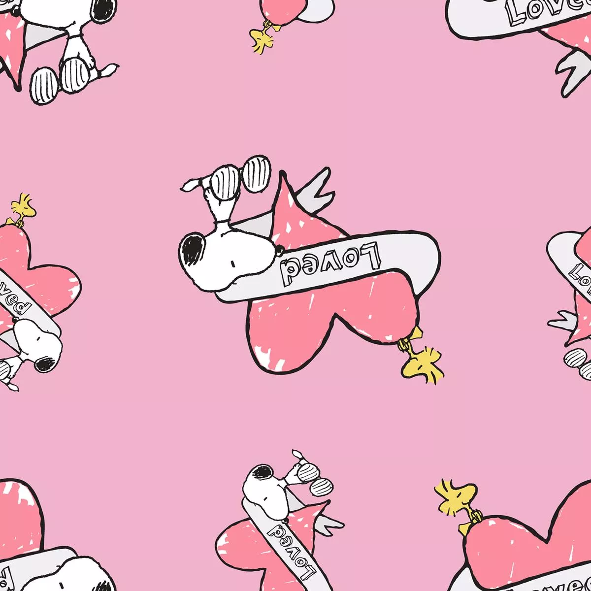 Peanuts Snoopy Pink Hearts Loved Fabric