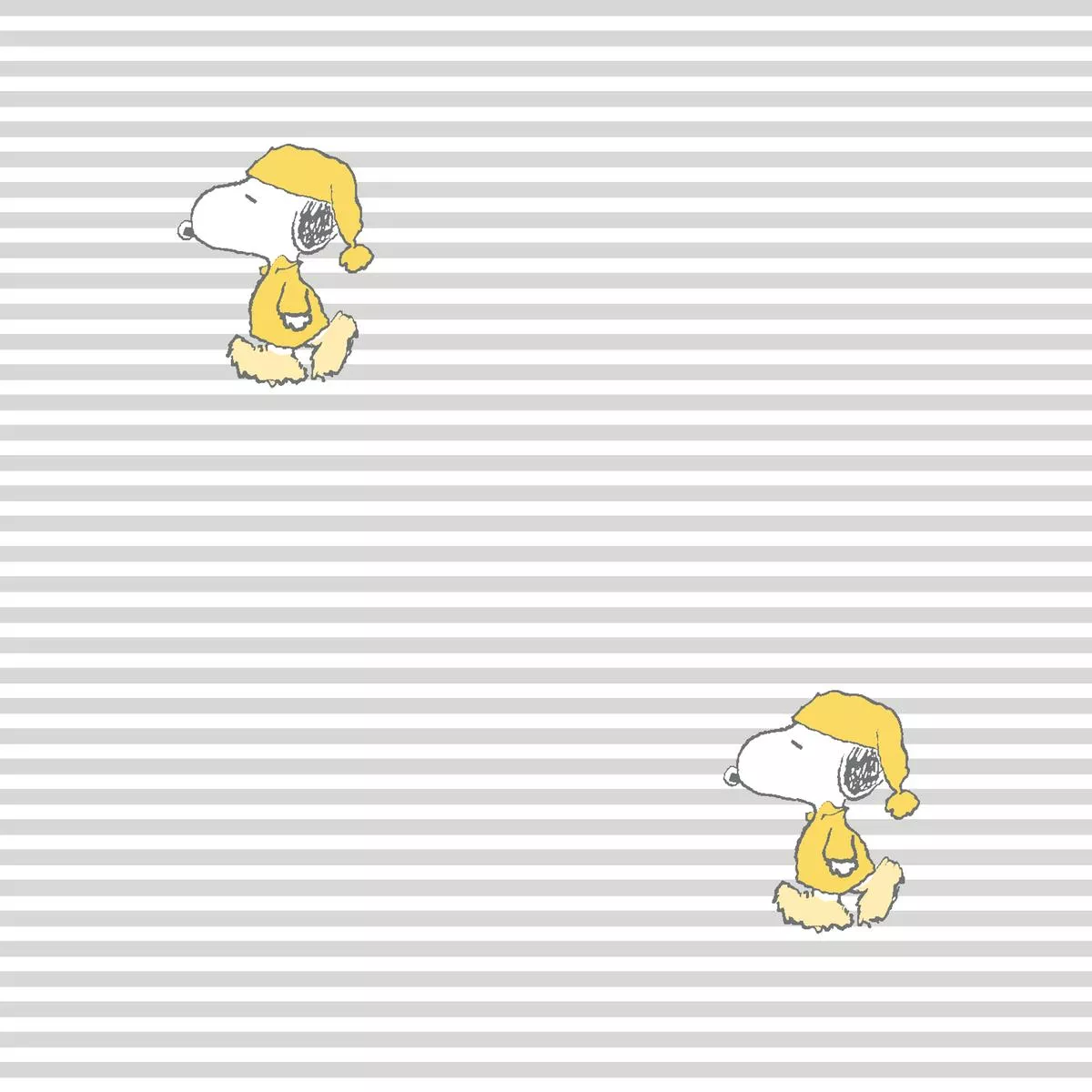 Peanuts Snoopy Yellow Hat on Gray Stripes Fabric