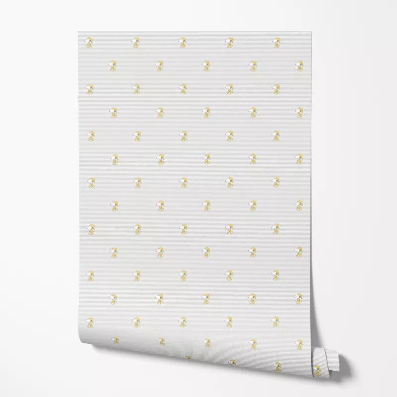 Peanuts Snoopy Yellow Hat on Gray Stripes Wallpaper