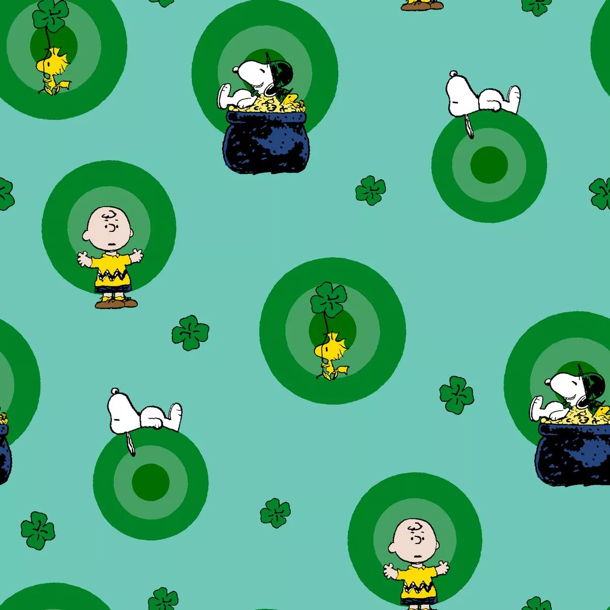 peanuts-st-patrick-s-green-badges-fabric Peanuts St. Patrick’s Green Badges Fabric