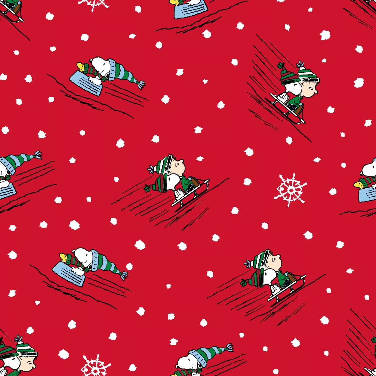 peanuts-winter-skiing-on-red-fabric Peanuts Winter Skiing on Red Fabric