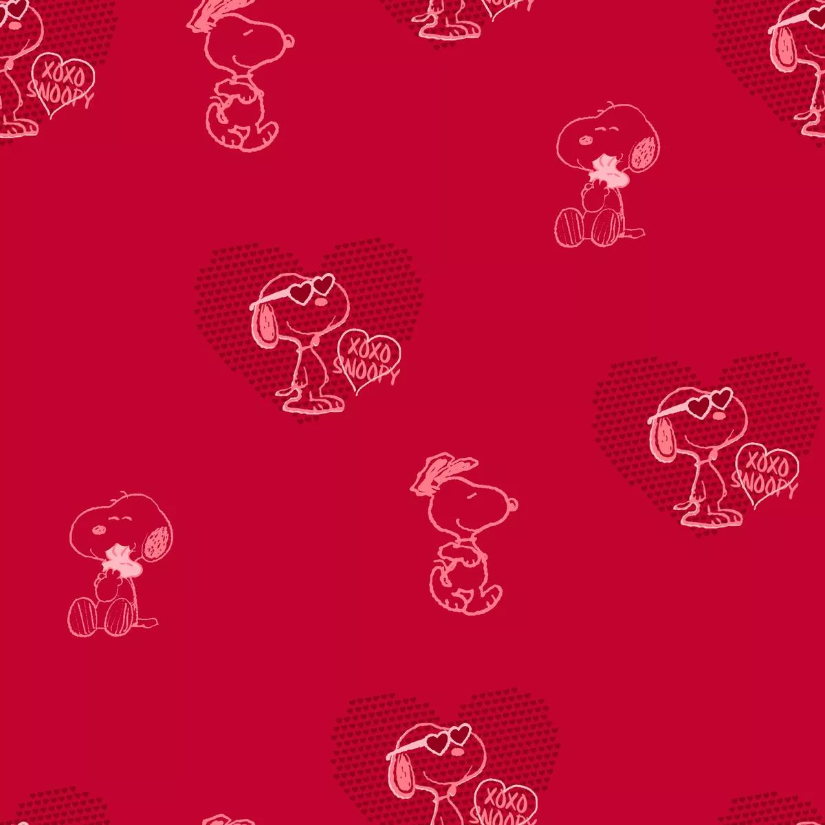 Peanuts XOXO Snoopy on Red Fabric
