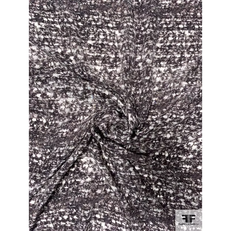 Pebble-Look Printed Silk Crepe de Chine – Stone / White