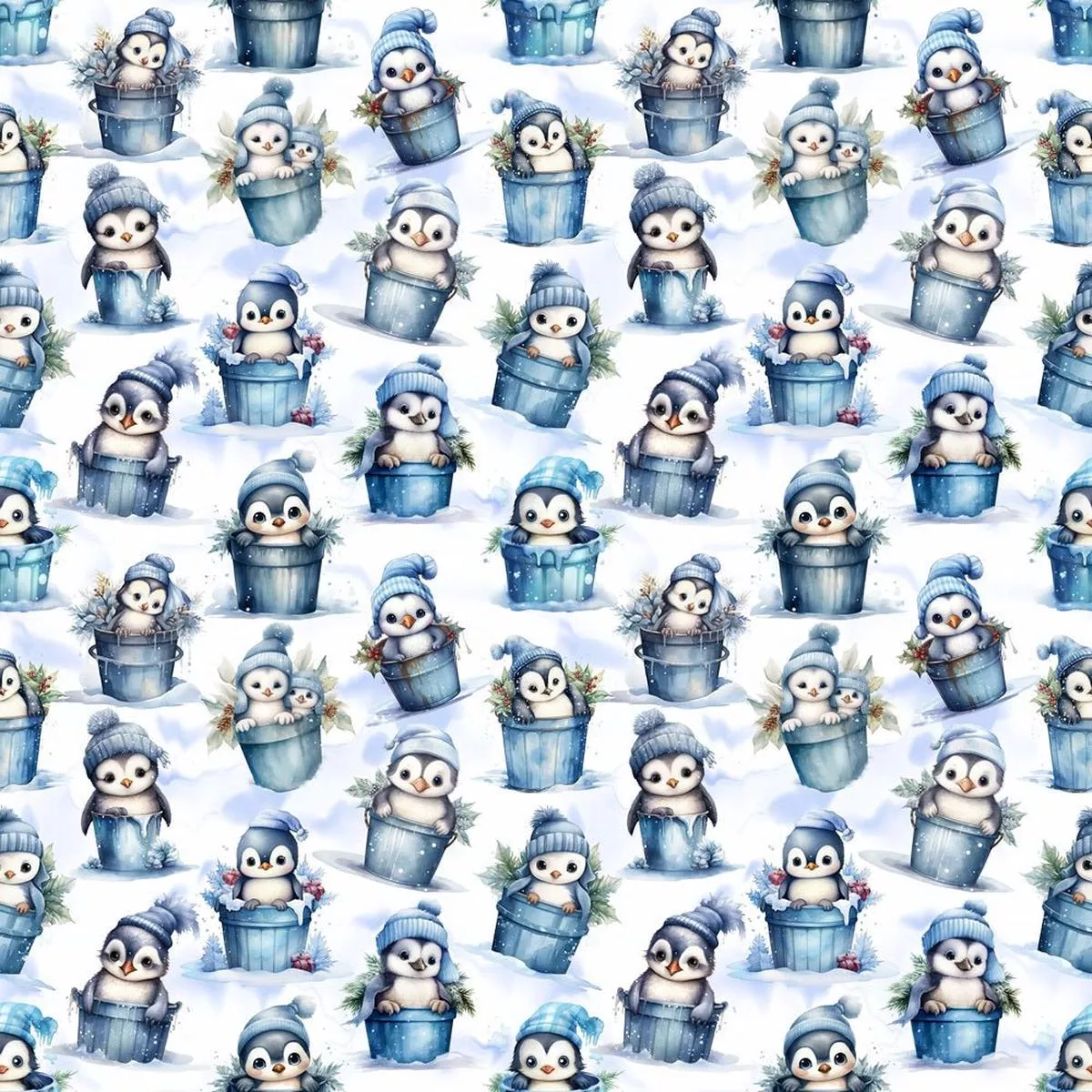 Penguins In Pales Winter Fabric