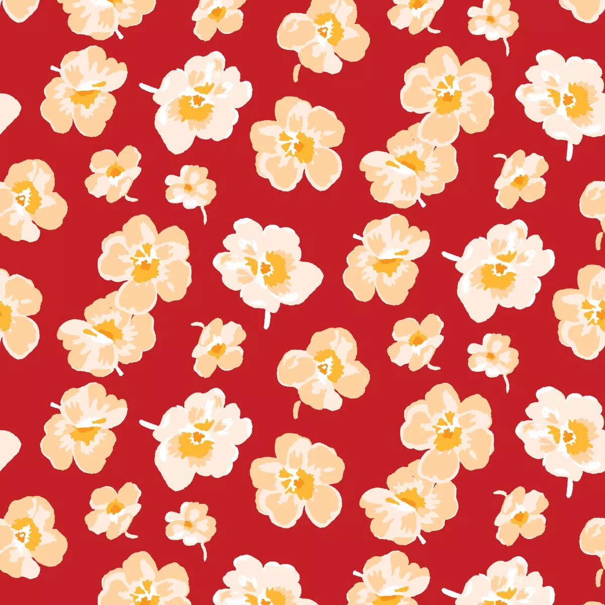 Petulia Blooms on Red Fabric