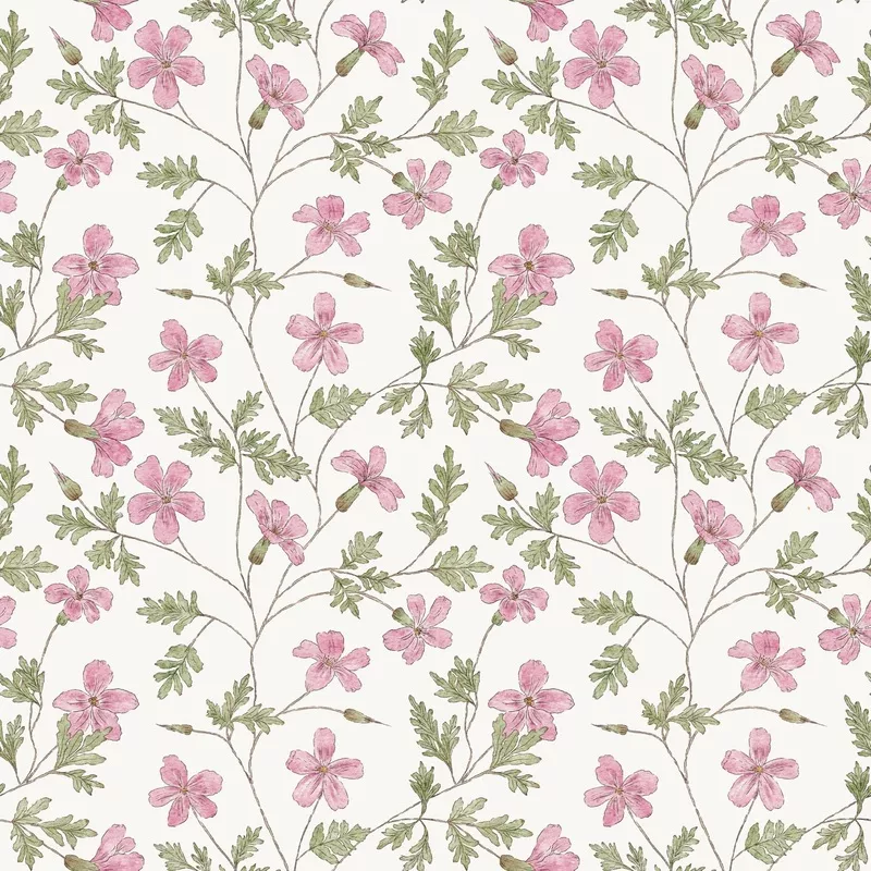 Pink Leafy Flowers Roberta