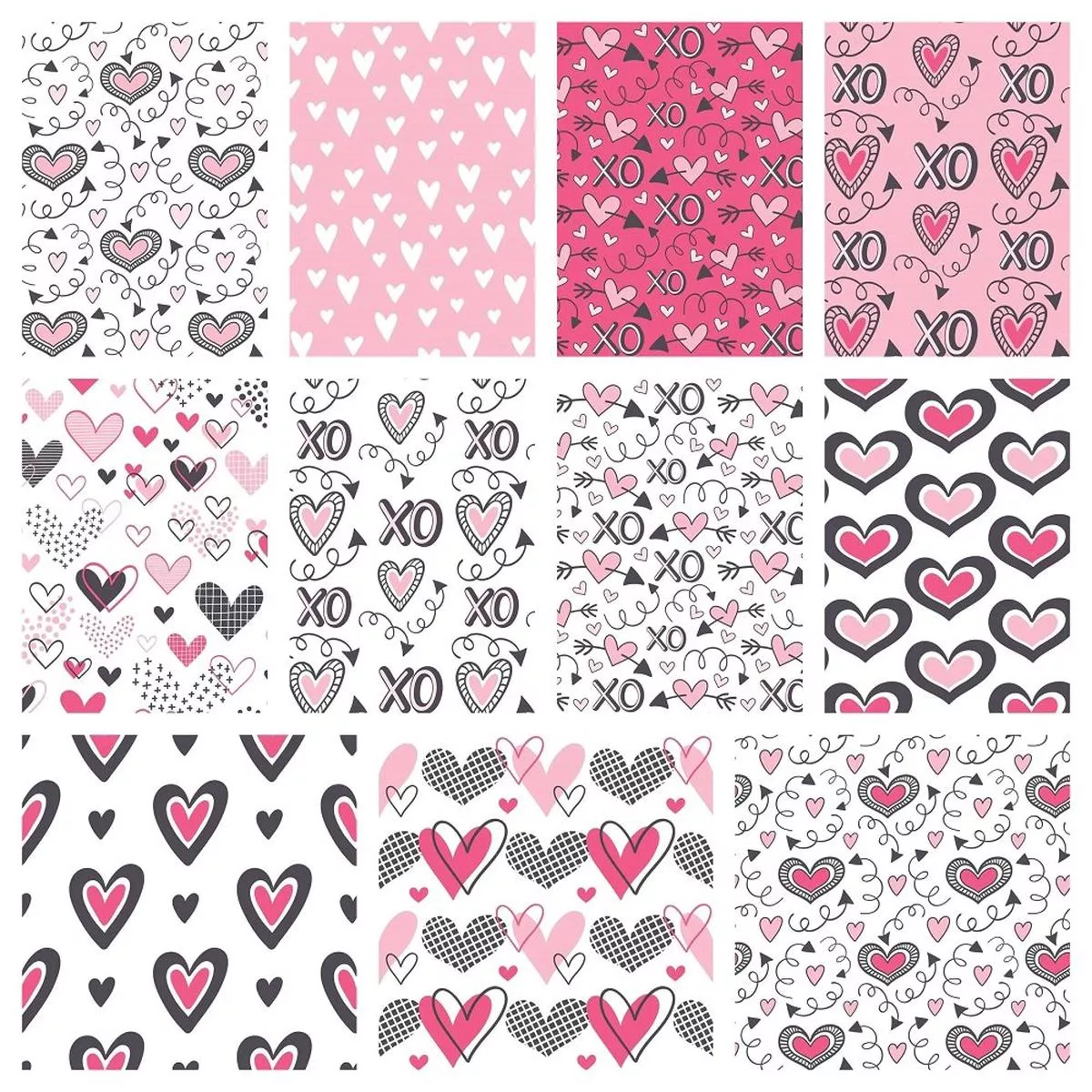 Pink XOXO Hearts Fat Eighth Bundle – 11 Pieces