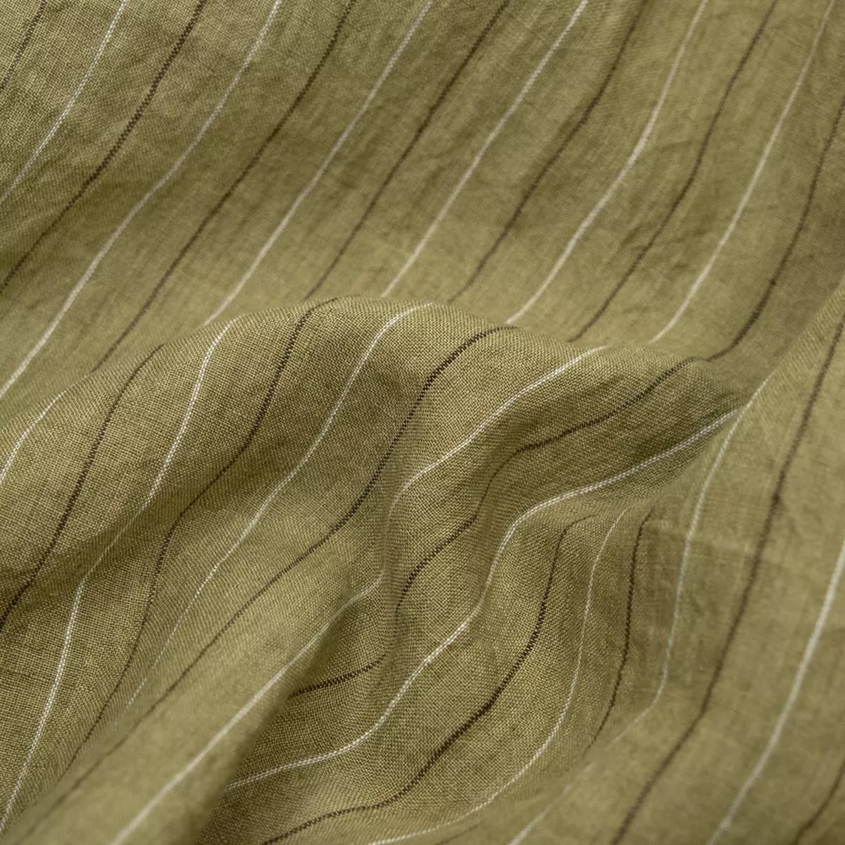 Pinstripe Stonewashed Linen – Green Pea