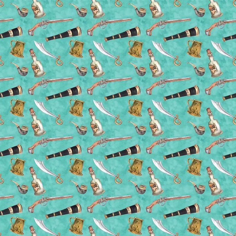 pirate-adventure-allover-fabric-green Pirate Adventure Allover Fabric – Green