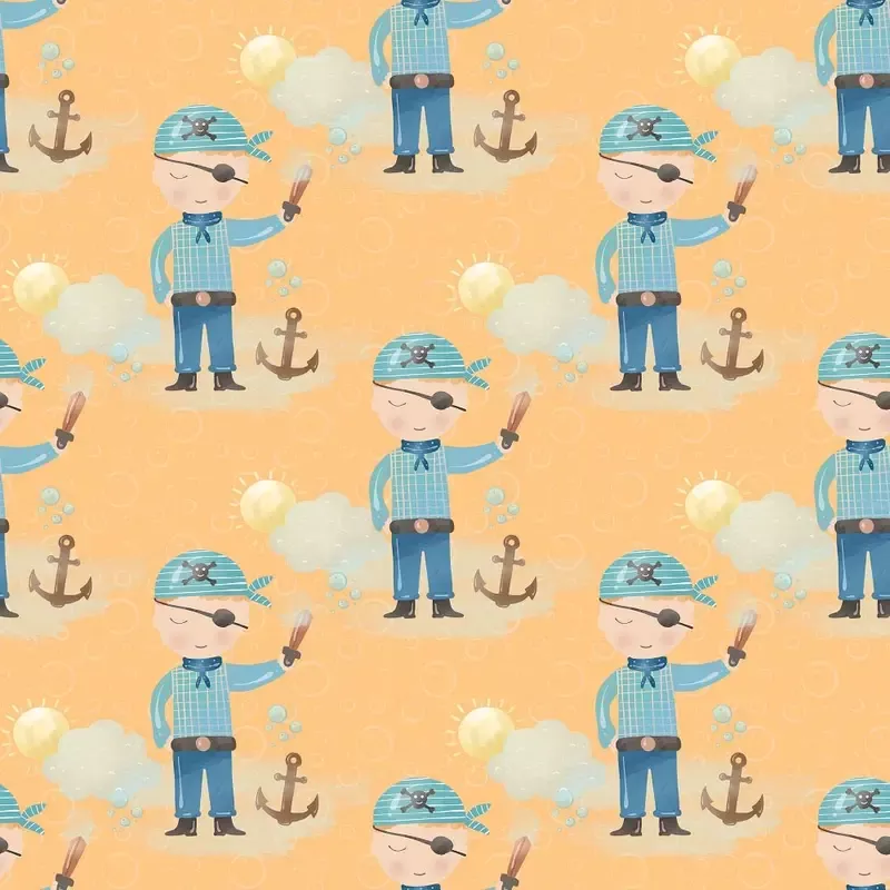 pirates-bubbles-fabric-orange Pirates & Bubbles Fabric – Orange