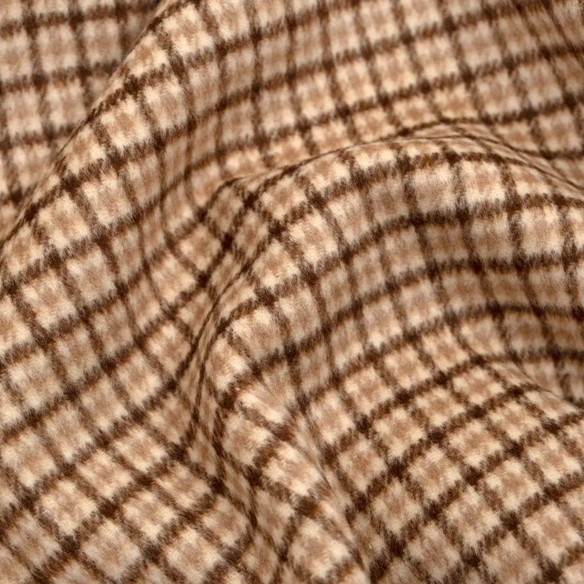Plaid Double Faced Wool Blend Coating – Toffee/Cream