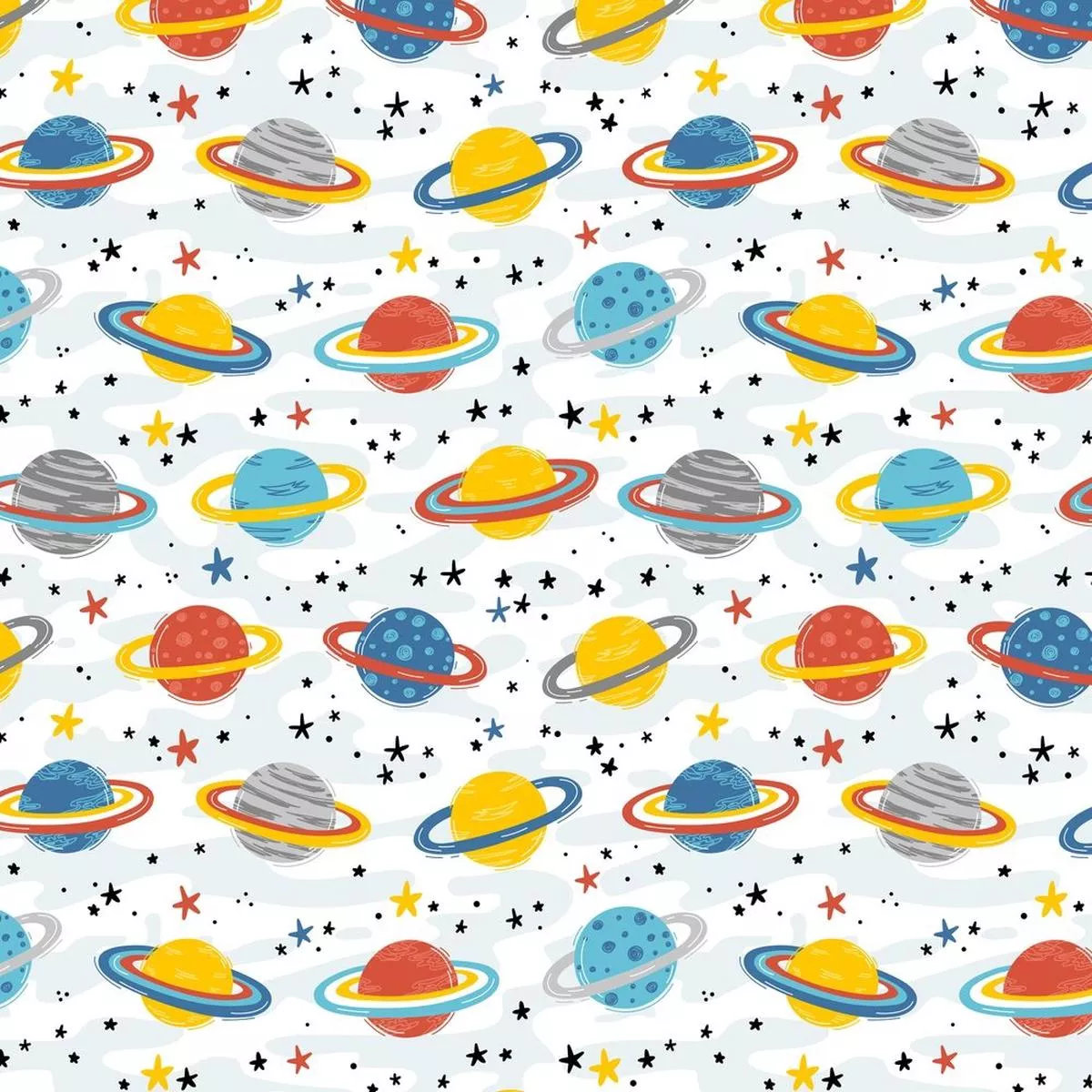 Planets & Stars Fabric – White