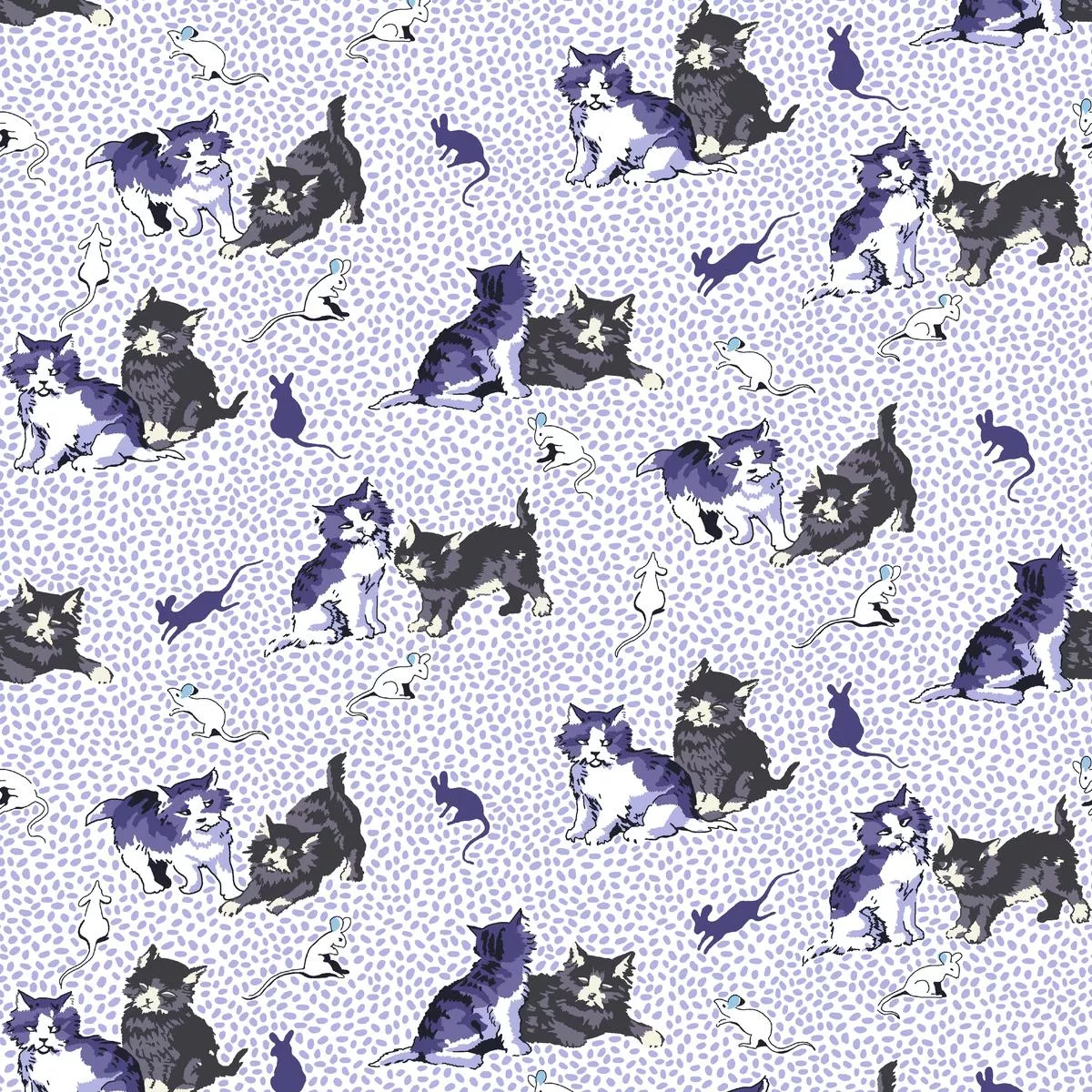 playful-cats-on-purple-fabric Playful Cats on Purple Fabric
