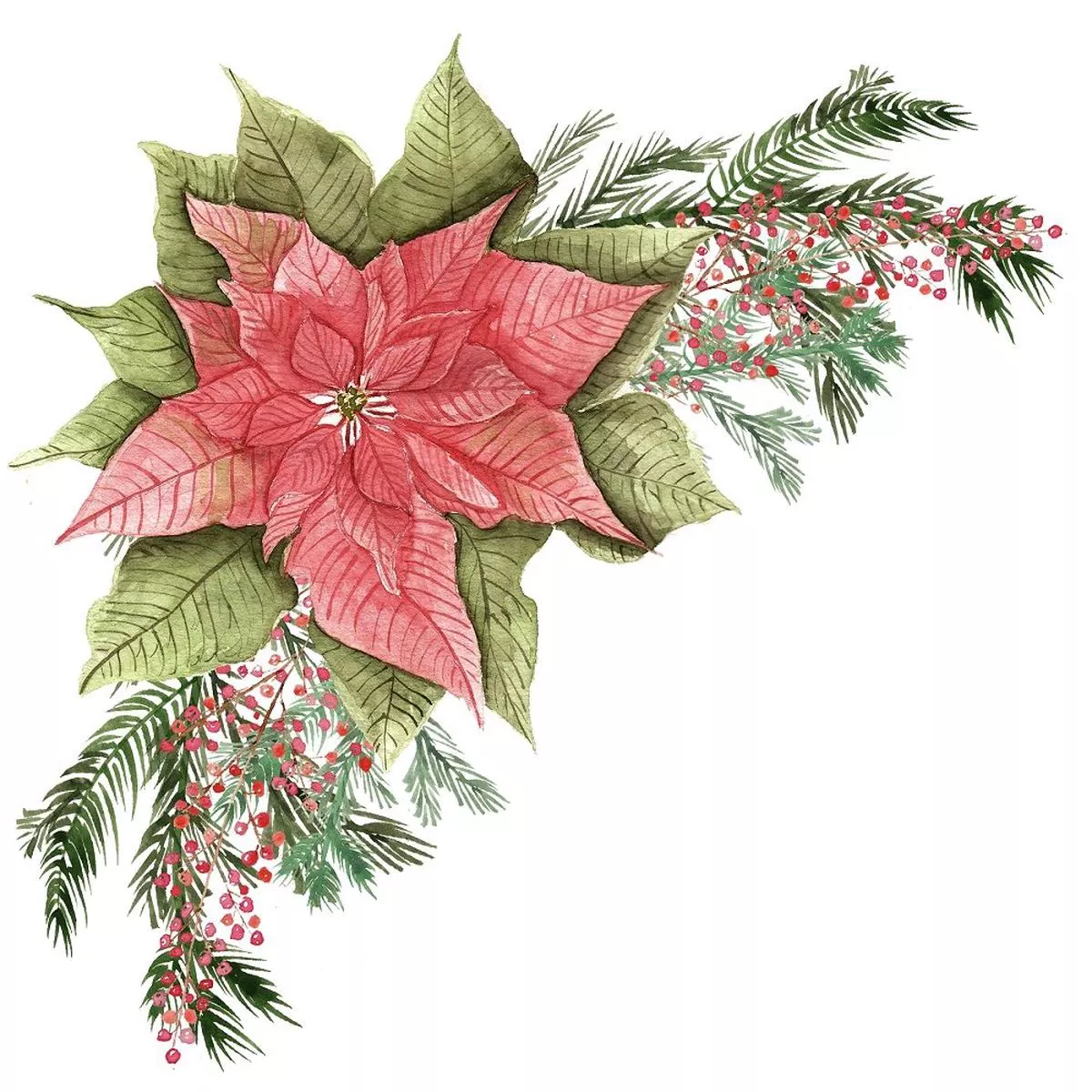 Poinsettia Corner Flower Fabric Panel