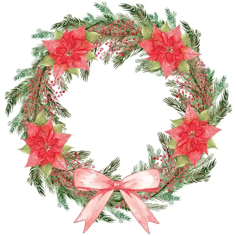 Poinsettia Wreath Fabric Panel