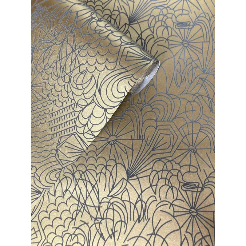 Pop Grey Flock on Gold Lustre Wallcovering