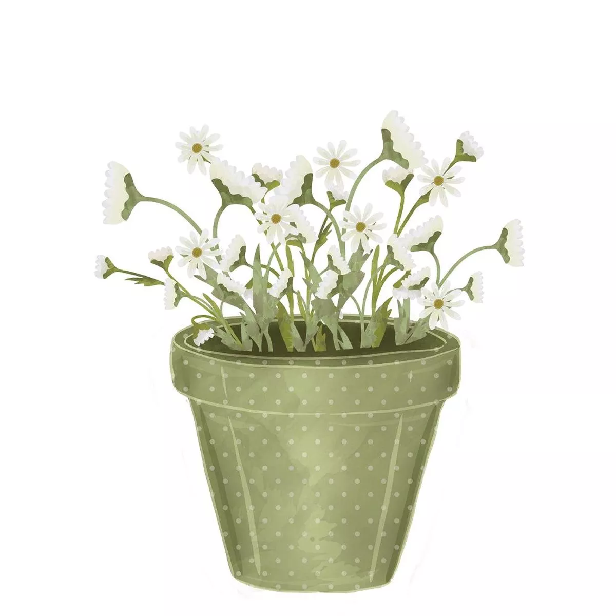 potted-daisies-fabric-panel-green Potted Daisies Fabric Panel – Green