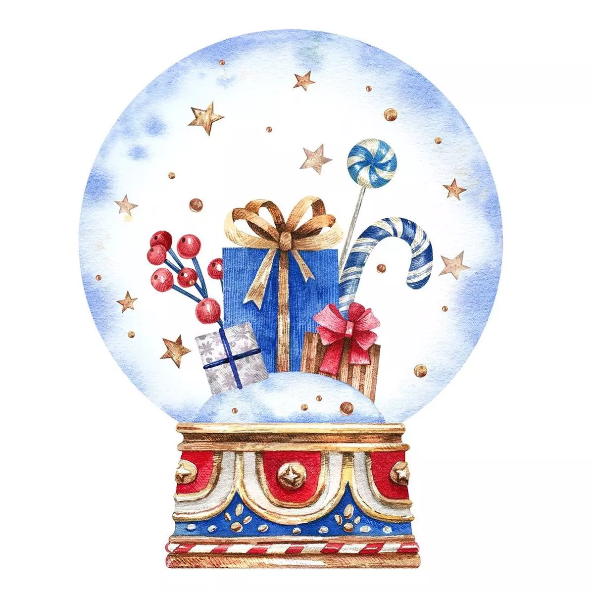 presents-in-snowglobe-fabric-panel Presents in Snowglobe Fabric Panel