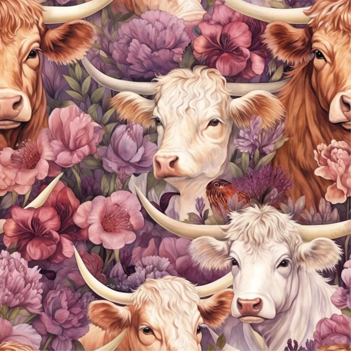 Pretty Highland Cows Pattern 16 Quilting Cotton Fabric