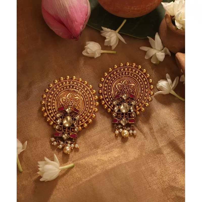 Pricilla Handcrafted Disk Earrings With Pearls