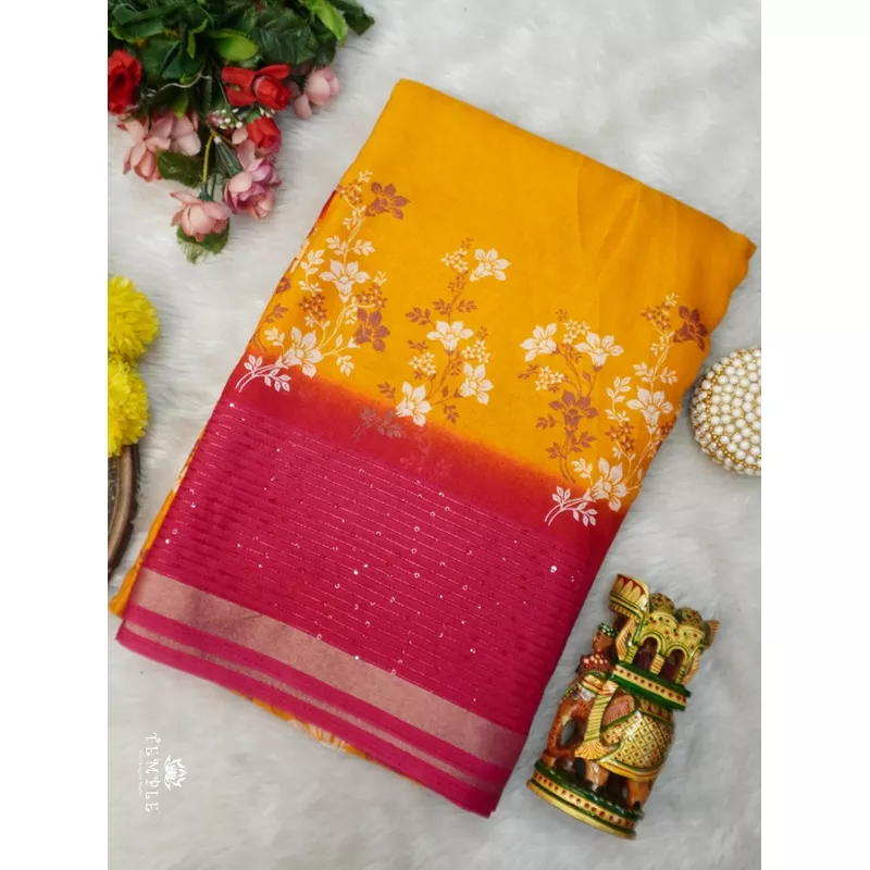 Printed Fancy Saree(Yellow) | TTDS3075