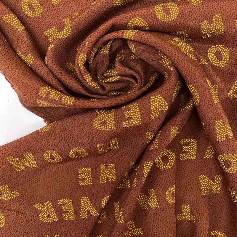 printed-yellow-brown-viscose-poplin Printed Yellow Brown Viscose Poplin