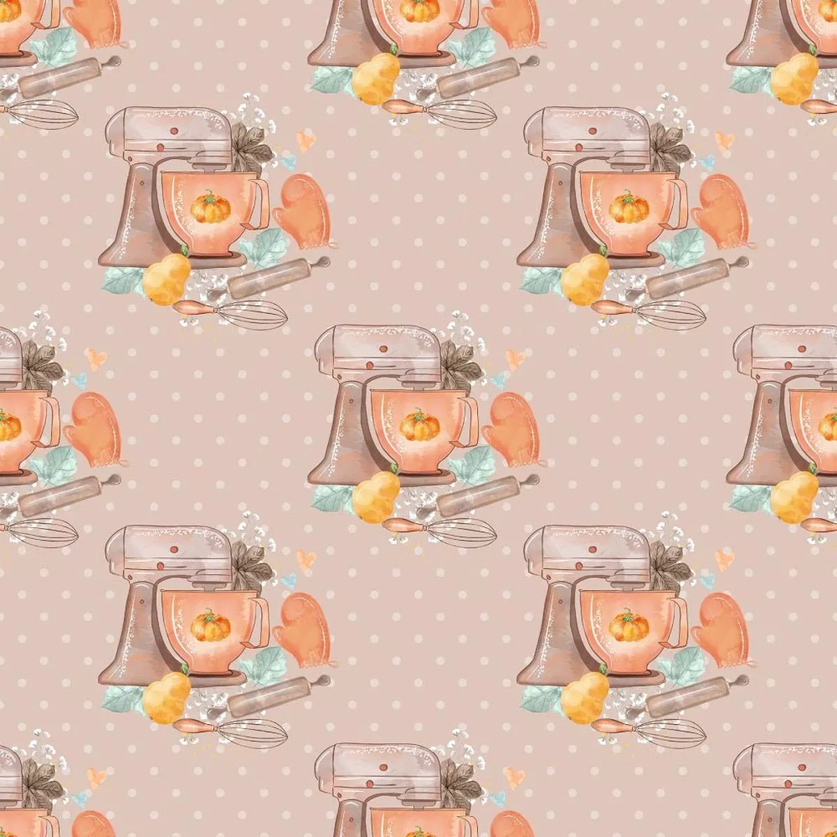 Pumpkin Pie Mixer on Dots Fabric – Tan