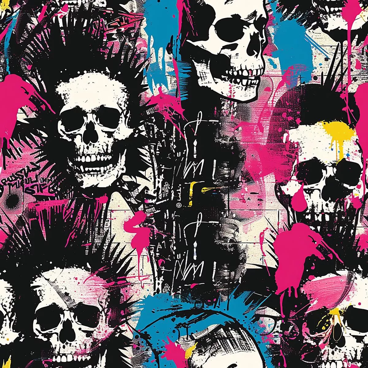 Punk Rock Skull Pattern 3 Quilting Cotton Fabric