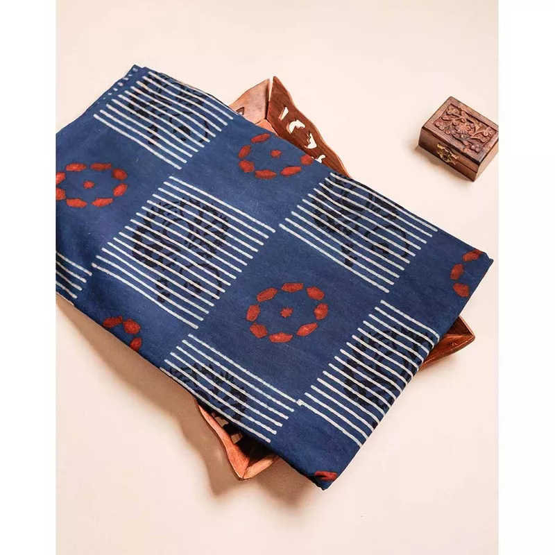 pure-cotton-ajrakh-block-printed-fabric PURE COTTON AJRAKH BLOCK PRINTED FABRIC