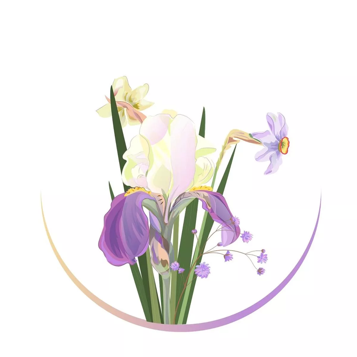 Purple and Yellow Daffodils Fabric Panel – Variation 1