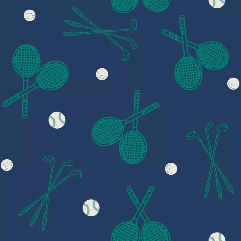 rackets-clubs-on-navy-fabric Rackets & Clubs on Navy Fabric