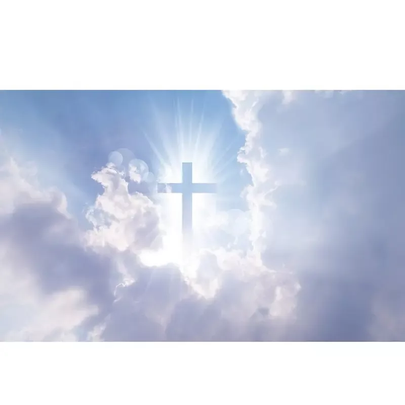 Realistic Cross in the Clouds Fabric Panel