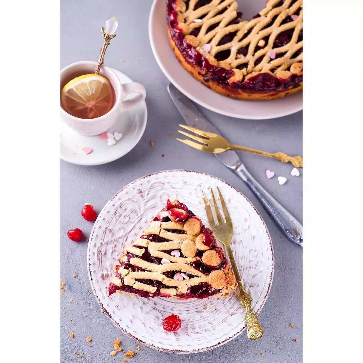 Realistic Homemade Cherry Pie Fabric Panel