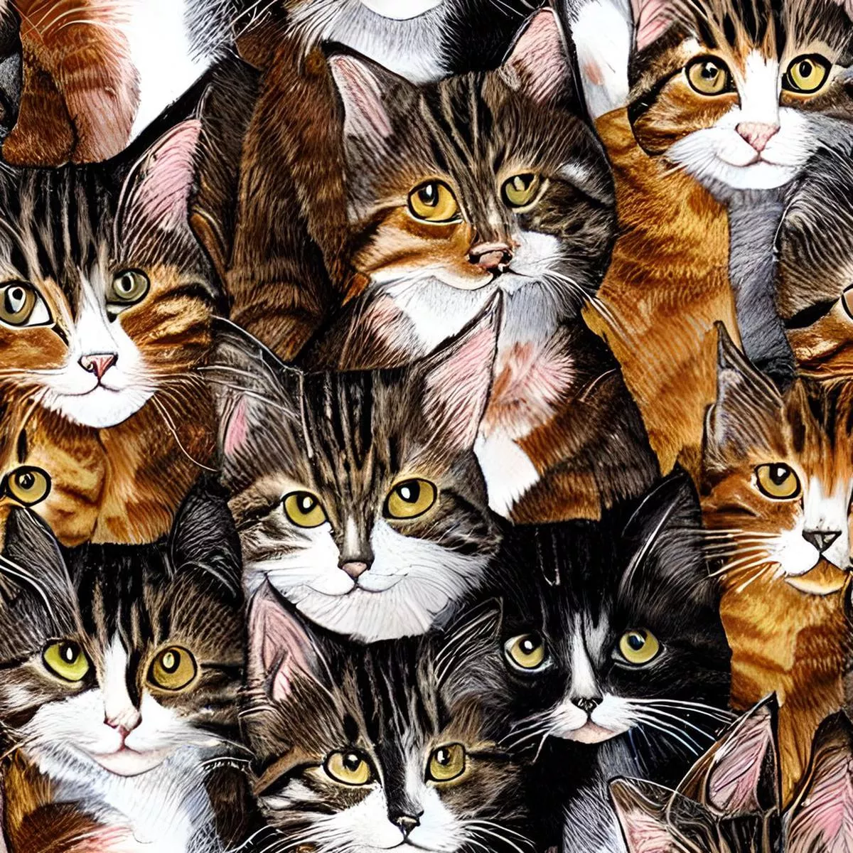 realistic-packed-cats-pattern-2-fabric Realistic Packed Cats Pattern #2 Fabric