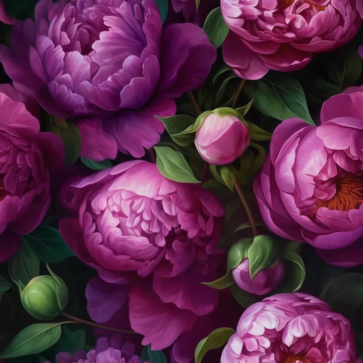 realistic-peony-flowers-fabric Realistic Peony Flowers Fabric
