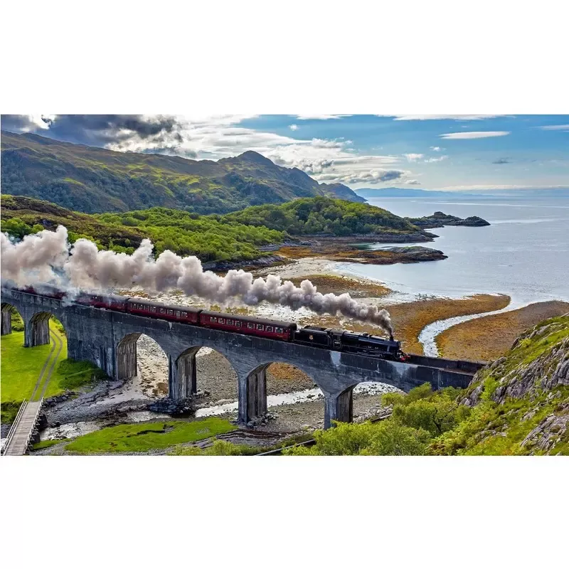 realistic-steam-train-crossing-bridge-fabric-panel Realistic Steam Train Crossing Bridge Fabric Panel