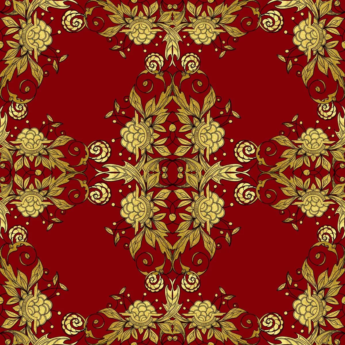 Red Gold Christmas Pattern 5 Quilting Cotton Fabric