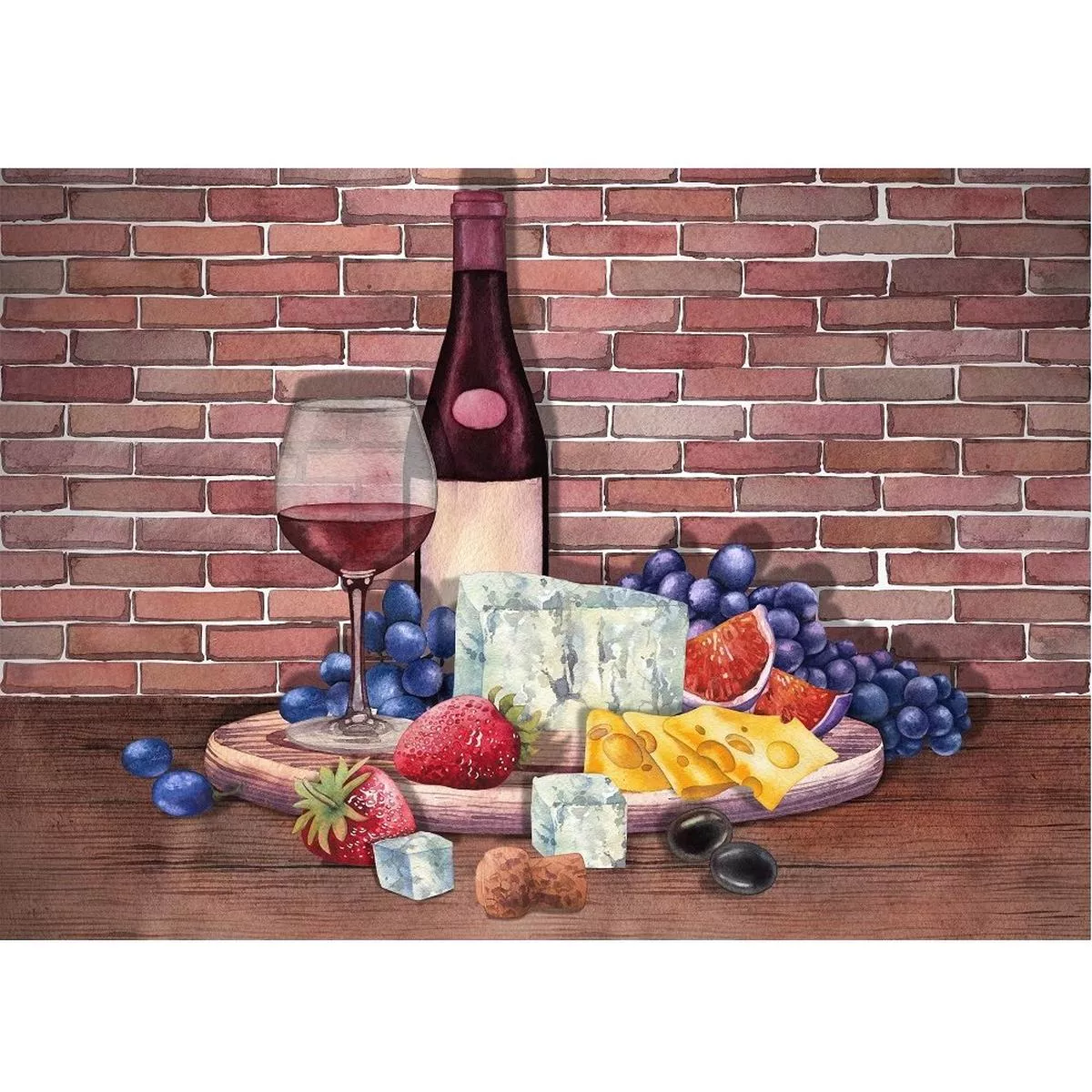 Red Wine & Cheese Charcuterie Board Fabric Panel – Variation 3