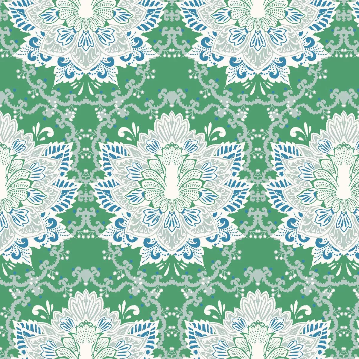refined-damask-on-green-fabric Refined Damask on Green Fabric