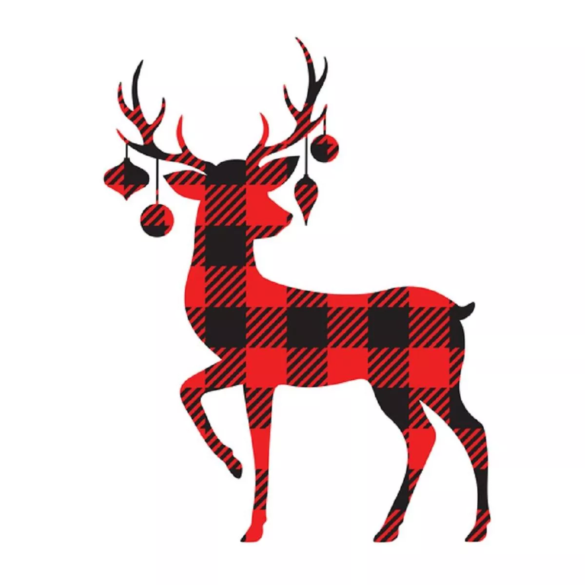 reindeer-with-ornaments-fabric-panel-white Reindeer With Ornaments Fabric Panel – White