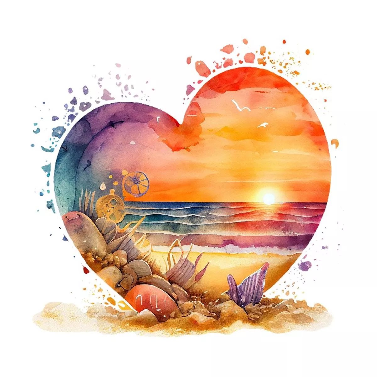Retro Beach Heart #2 Fabric Panel