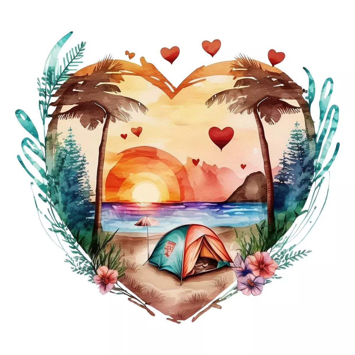 retro-camping-beach-heart-2-fabric-panel Retro Camping Beach Heart #2 Fabric Panel