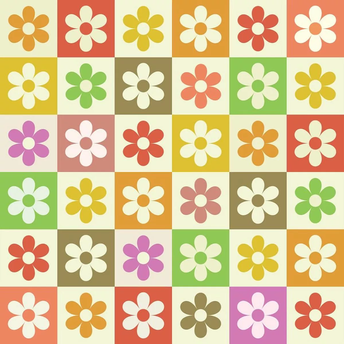 retro-checkered-flowers-2-fabric-multi Retro Checkered Flowers #2 Fabric – Multi