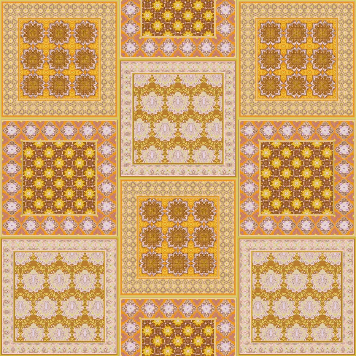 retro-geometric-tiles-on-gold-fabric Retro Geometric Tiles on Gold Fabric