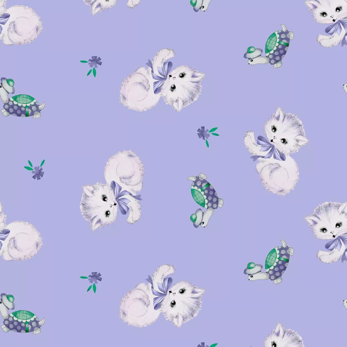 retro-kittens-on-purple-fabric Retro Kittens on Purple Fabric