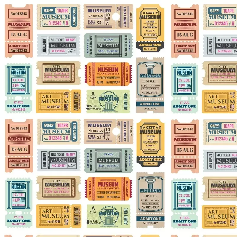 Retro Museum Tickets Fabric