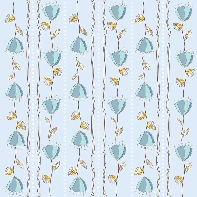 Retro Tulips & Dots Fabric – Blue
