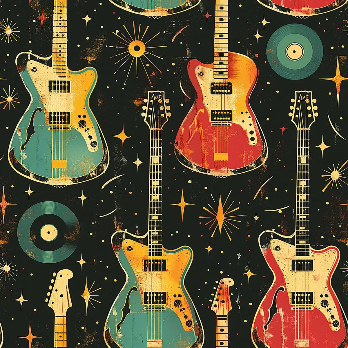 Rock Legends Guitars Pattern 5 Quilting Cotton Fabric